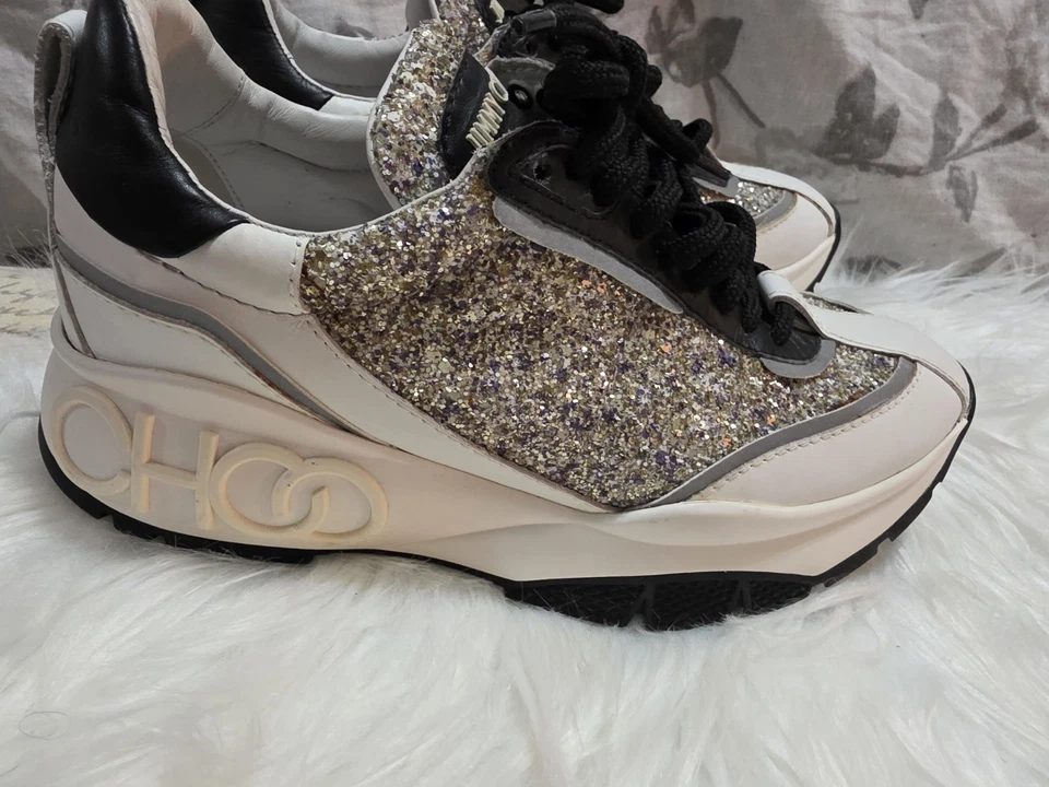 Tenis gruesos de cuero de becerro blanco brillante JIMMY CHOO Raine para mujer talla EU36 Foto 3 de 4
