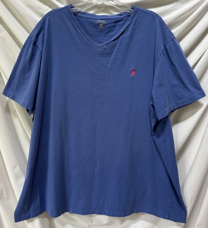 POLO Ralph Lauren Periwinkle Blue Pink Pony V Neck Cotton T Shirt XXL