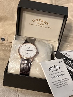 Rotary Quartz Watch GS90035 White Dial Analogue Brown with Leather Strap