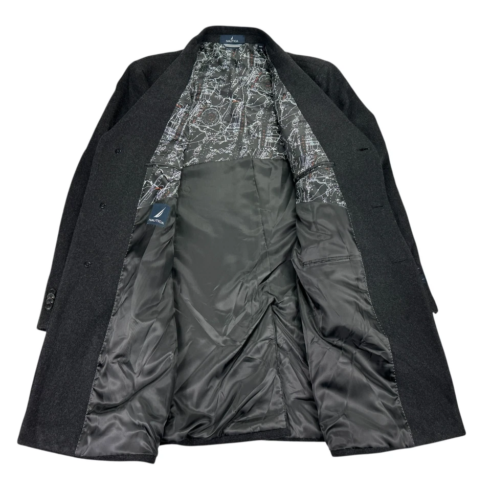 Abrigo liso gris carbón 44S Nautica para hombre lana cachemir barcaza calce clásico Foto 2 de 4
