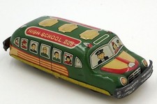 Vintage Tin Japanese Friction High School Bus-Bonnet Front Bus-Green