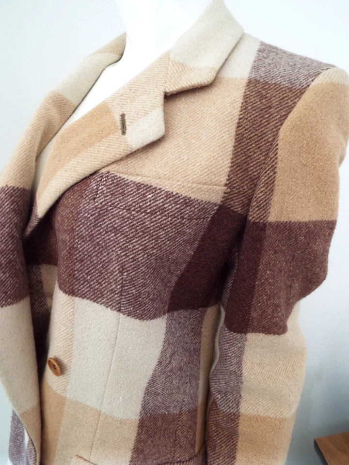 Vintage Giorgio Armani Wool Plaid Tweed Coat Jacket Italy 1980s 90s Small Medium - Image 4 of 4