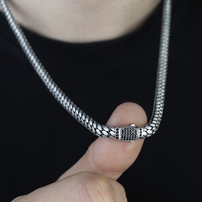 925 Sterling Silver Men Handmade Snake Popcorn Chain Necklace | eBay