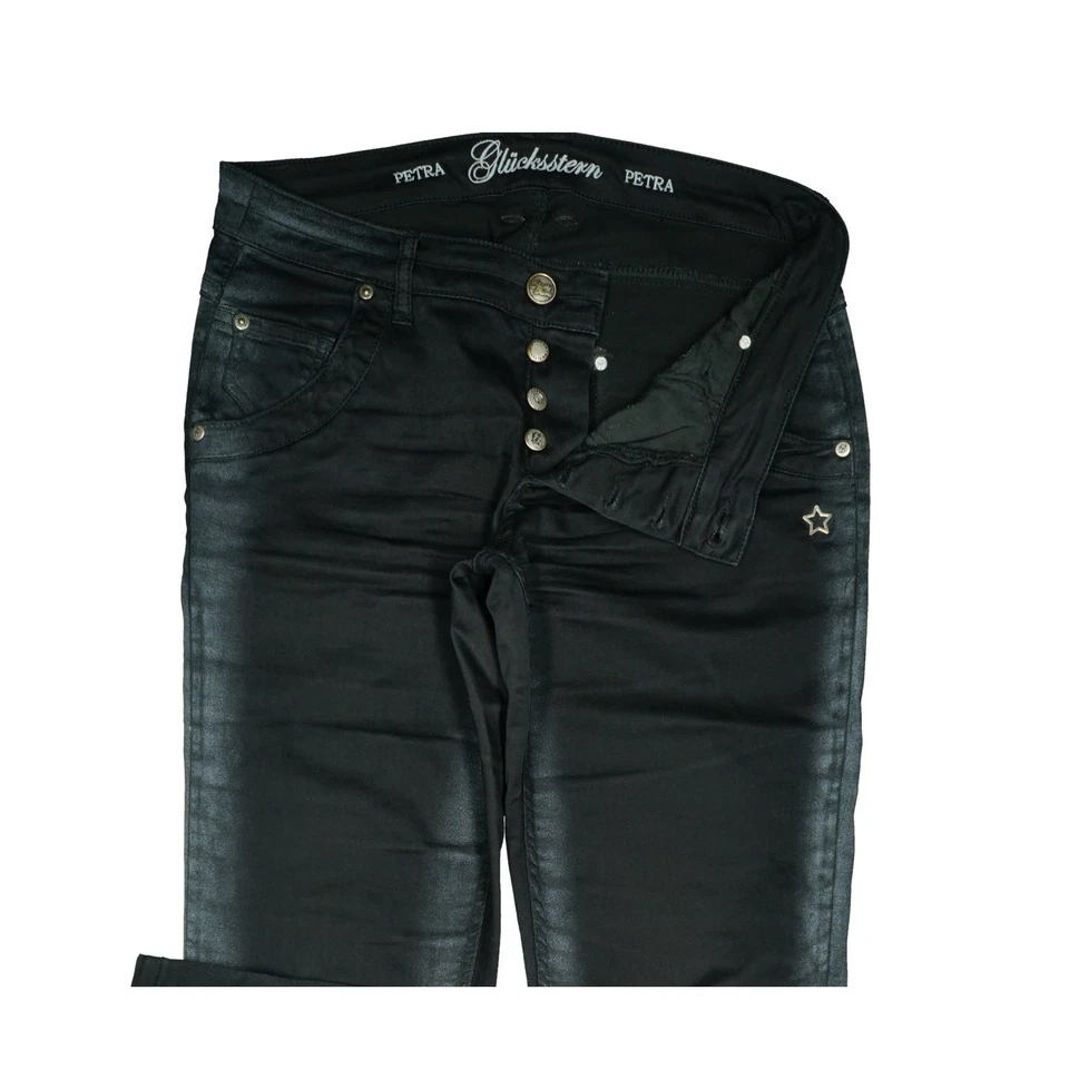 Glücksstern W30 L32 Jeans Hose schwarz Wmn Petra Stretch Skinny Glitzer Stern 38 - Bild 3 von 4