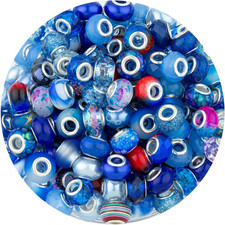 Blue Mix Large Hole Beads, 100Pcs 15Mm round Resin, Plastic, Acrylic Craft Beads
