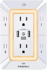 POWRUI 6 Outlet Surge Protector with 3 USB Ports & Night Light