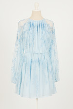 ASOS EDITION floral embroidered mesh mini dress with blouson sleeve pale blue M