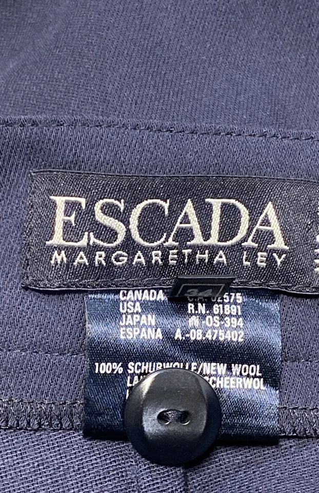 Pantalones plisados vintage Escada Margaretha Ley de lana azul marino tiro alto para mujer 34 Foto 3 de 4