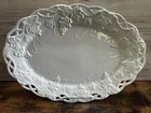 Vintage White Milk Glass Grape Vine Reticulated Serving Tray Platter 16”