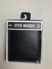 Steve Madden Men's Billfold Black Leather Like Wallet With Back ID RFID New