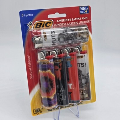 5 Pack Bic Special Edition Lighters, Gift, Squirrel NUTS, Spirit High, Screw It