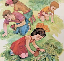 Ukrainian Folk Poster 1987 - Soviet USSR - Berry Picking - Interior Design Art