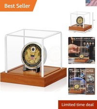 Coin Display Case, Clear Acrylic Showcase with Wood Base Alloy Holder for S...