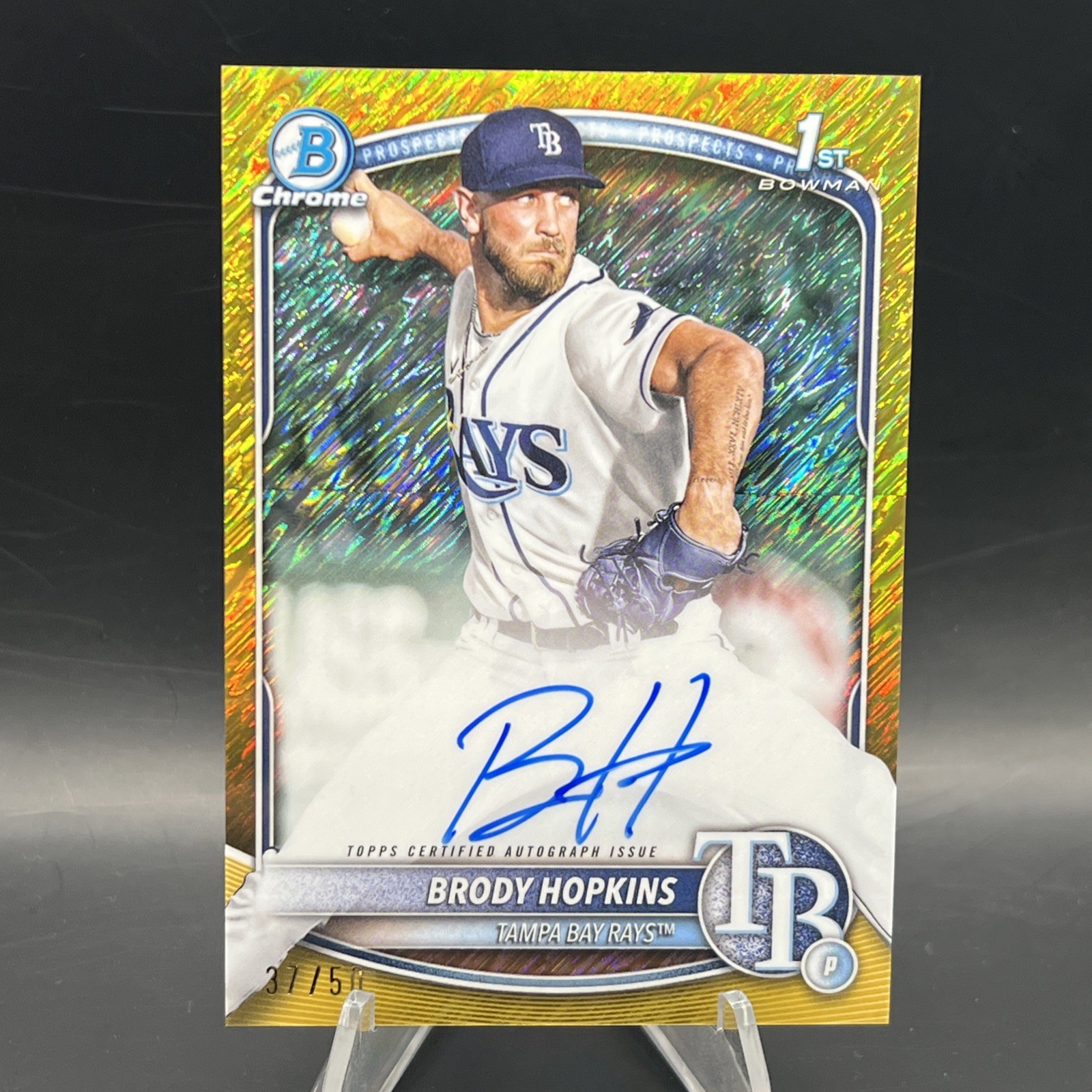 Brody Hopkins 2025 Bowman 1st Chrome Gold Shimmer Auto 37/50 Rays