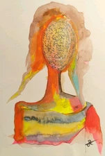 Original Painting Surreal Portrait Abstract 5.5" X7.5" Watercolor  Jess Russell