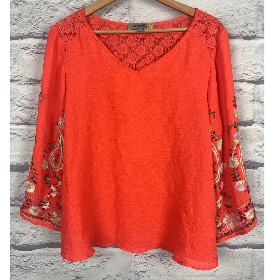 Blusa Figueroa & Flower Mujer XL Boho Campesina Artística Maximalista Bordada Encaje Foto 3 de 4