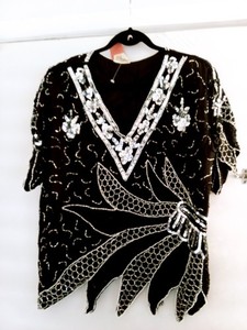 Vintage NOS SND Black Beaded Silk Skirt Set Large