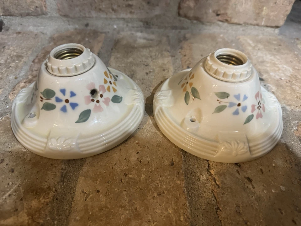 Arandelas de teto/parede antigas de porcelana vitoriana flor montagem embutida (conjunto de 2) - Imagem 3 de 4