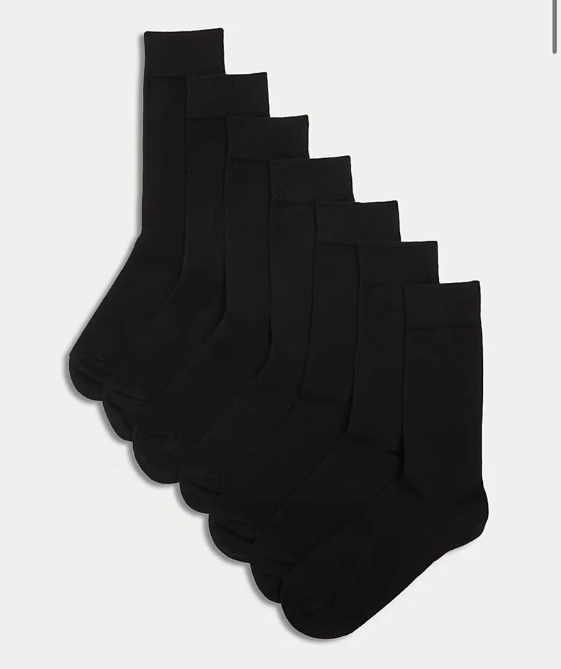 M&S 7 PACK SOCKS MENS COTTON RICH ANKLE SOCKS COOL AND FRESH BLACK & NAVY  - Image 3 of 4