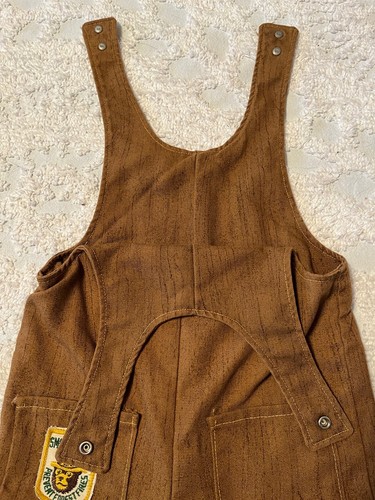 Vintage 1970s Smokey The Bear Wood Grain Denim Snap Overalls Sz M 10/12 - Picture 7 of 9
