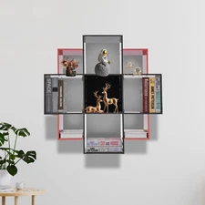 Wall Mount Book Shelf Modern 3 Tiers 9 Compartments PVC Board Bookcase Bookshelf