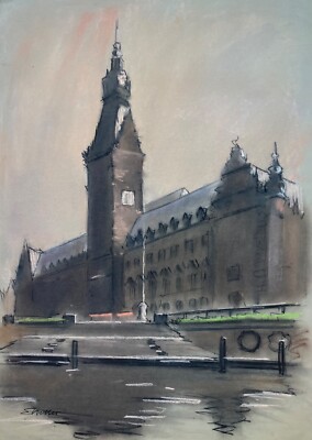 Pastell Ernst Keller Hansestadt Hamburger Rathaus 70 x 50 cm