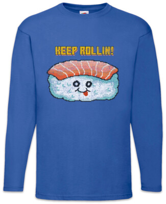 Sushi Keep Rollin Langarm T-Shirt Pixel Retro Geek Nerd Fun Love Addiction