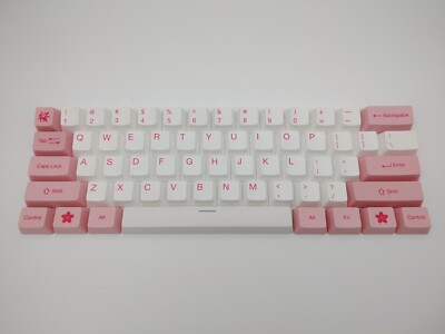 61 Key Pink & White Sakura Dye-Subbed Keycap Set Keycaps For 60% Keyboard