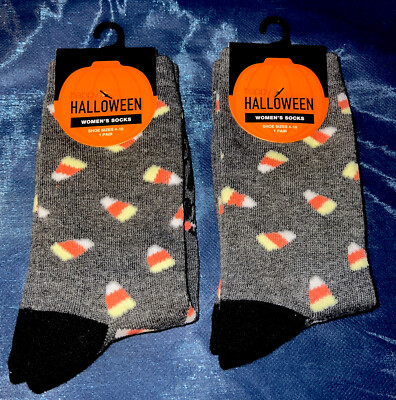 Halloween Socks Candy Corn Womens   Shoe Size 4 -10 But First Candy 2 Pairs NWT