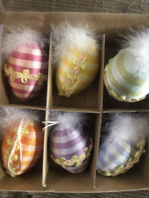 Shabby Cottage Easter Eggs Pastel Thread Wrapped Flower Trim X6
