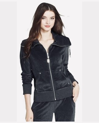 Michael Kors Soft Velour Black Jacket Full Zip Pockets Size