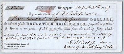 Naugatuck Railroad Co. Bridgeport Connecticut 1849 325 $ 5-10 Jahre Anleihe selten sehr guter Zustand