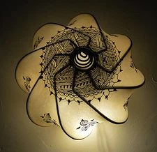 Moroccan Henna Ceiling Light Fixture Goat Skin Fancy Handmade Home Decor Beige