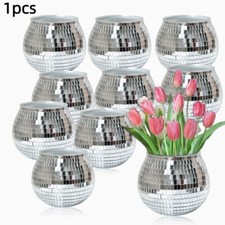 Disco Ball Flower Vase Silver Mirror Glass Plant Planting Pot Flower Pot  Home