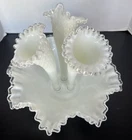 Fenton Epergne 3 horn Milk Glass Silvercrest Diamond Lace Vintage 12.25”