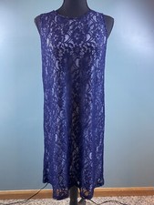 Women's Sheath Dress Lace Overlay Women's Size Medium Two Tone Blue