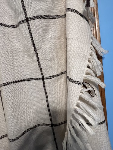 The Three Weavers Soft Woven 100% Virgin Wool Blanket Ivory & Charcoal 52”x71” - Picture 2 of 7