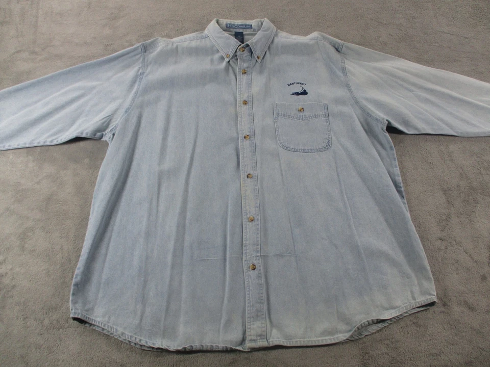Vintage Nantucket Island HSQ Harvard Square Blue Denim Cotton Distressed - Image 3 of 4