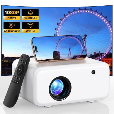 2025 NEU Beamer Projektor 4K 13000LMS WiFi Bluetooth Heimkino Mini Tragbar USB