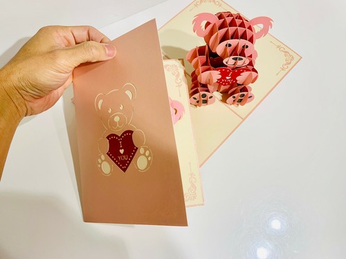 Origami Pop Cards Pink Love Teddy Bear 3D Pop Up Greeting Card Birthday Love - Photo 4 sur 12