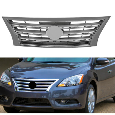 Front Upper Grille Chrome Mesh Trim Grill Fit For Nissan Sentra S SV SL ...