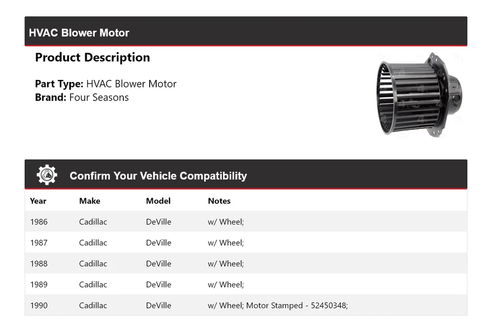 Motor soplador de climatización para Cadillac DeVille 1986-1990 4 estaciones 1987 1988 1989 Foto 2 de 4