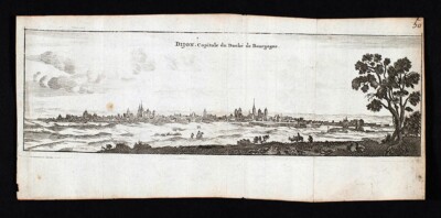 c 1650 Matthaus MERIAN Antique Print Dijon Bourgogne France Panoramic View Map