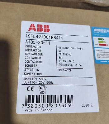 1pc ABB A185-30-11 Contactor 110V50Hz/110-120V60Hz 1SFL491001R8411