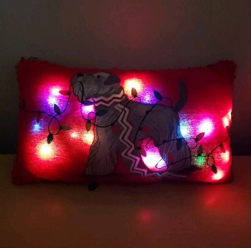 Pier 1 Scottie Dog Christmas Light Up Red Throw Pillow 19x11" Home Decor - Picture 13 of 17