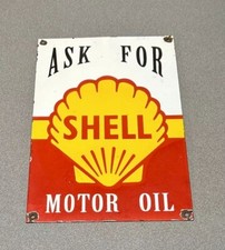 VINTAGE 17” SHELL MOTOR OIL PORCELAIN SIGN CAR GAS TRUCK GASOLINE AUTO OIL