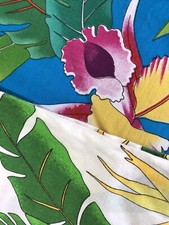 Bird Of Paradise Tropical Sewing Fabric Remnants Colorful  Orchids Cotton 3 Yds