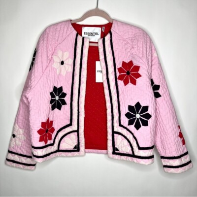 Essentiel Antwerp Jacket Pink Floral Ceramic Quilted Open Front