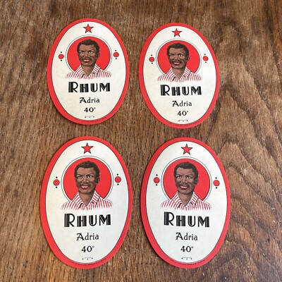 Rumflasche Etiketten x 4 Rhum Adria Vintage Oval Frankreich Männerhöhle Retro Breweriana