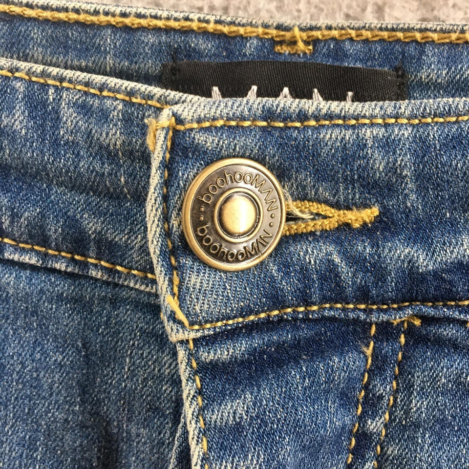 Boohoo Hombre Bermudas Jeans Mujer 30 Azul Denim Tiro Medio Botones Pull On Informal Foto 4 de 4